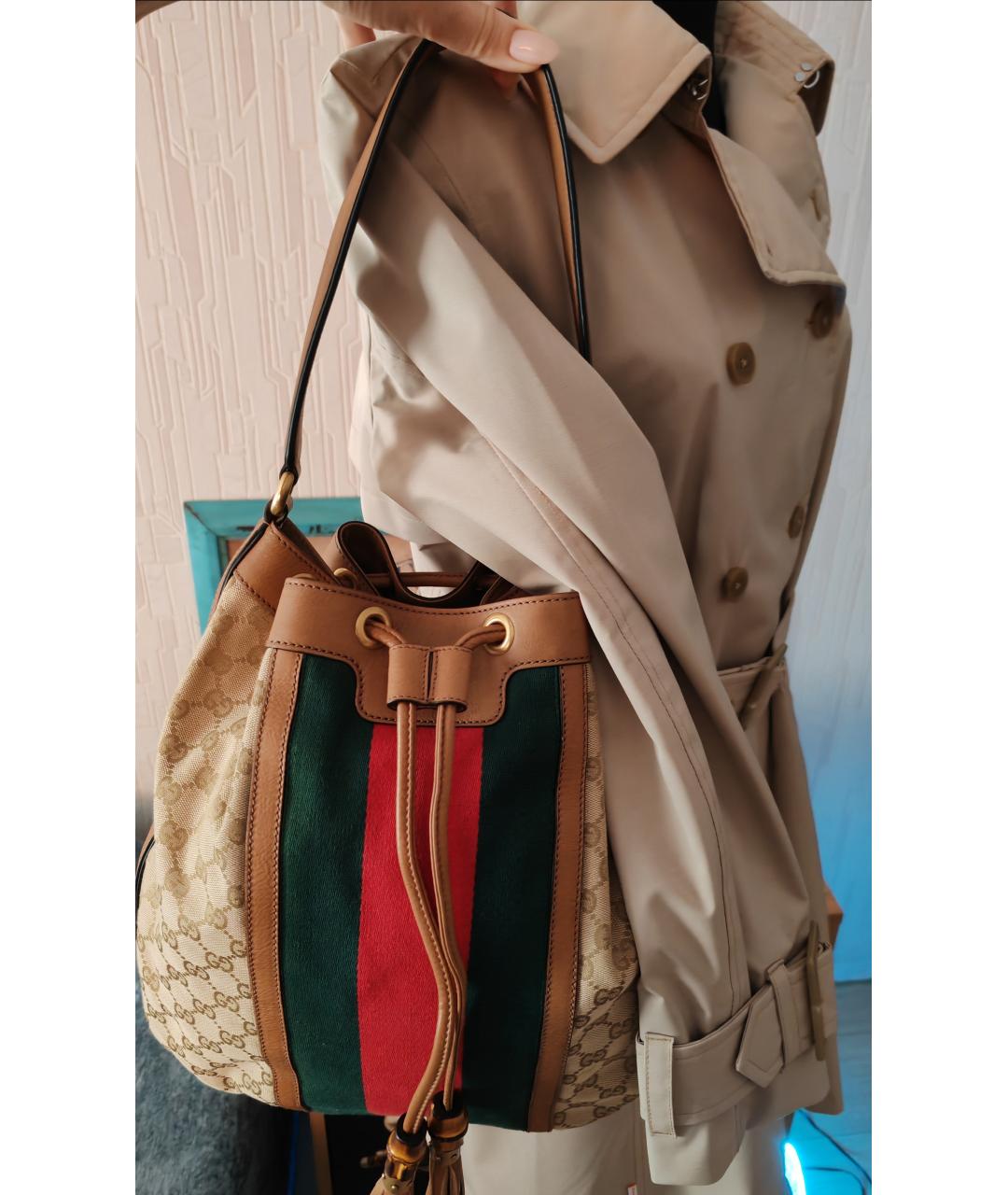 GUCCI Коричневая тканевая сумка через плечо, фото 5