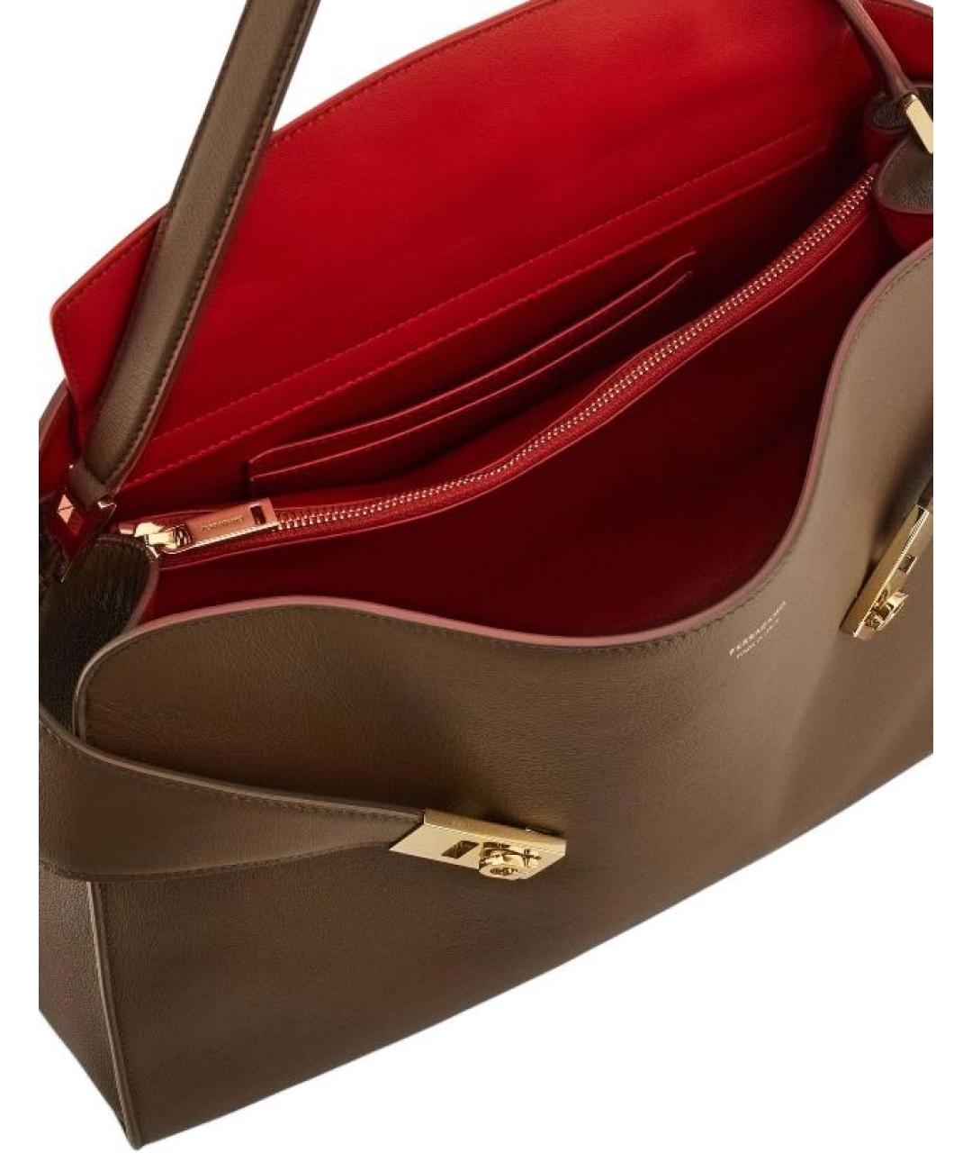 FERRAGAMO Коричневая кожаная сумка с короткими ручками, фото 5