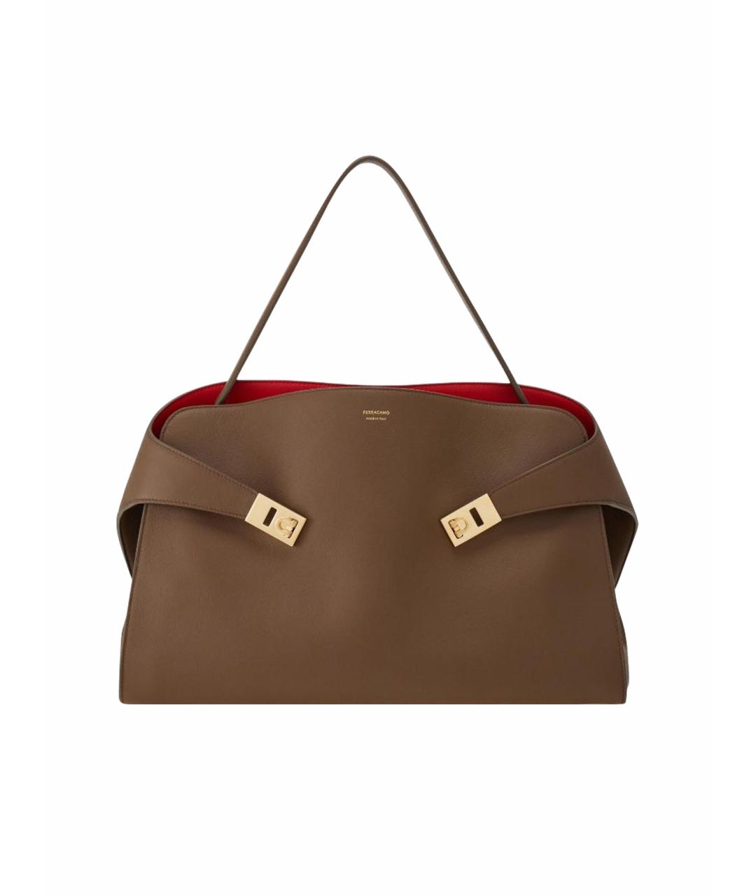FERRAGAMO Коричневая кожаная сумка с короткими ручками, фото 1