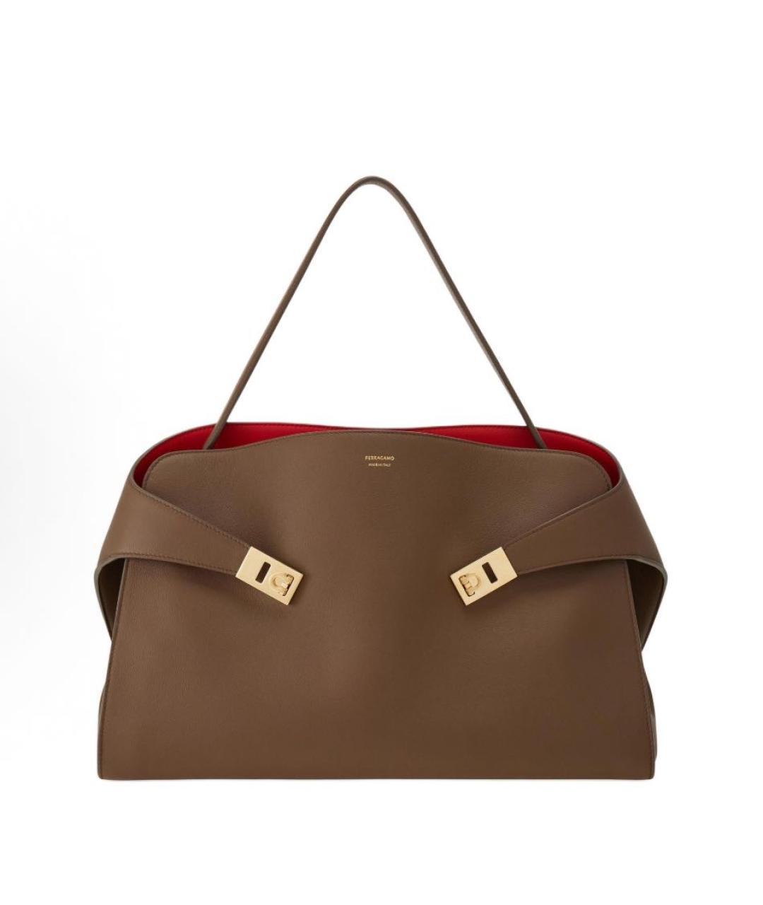 FERRAGAMO Коричневая кожаная сумка с короткими ручками, фото 6