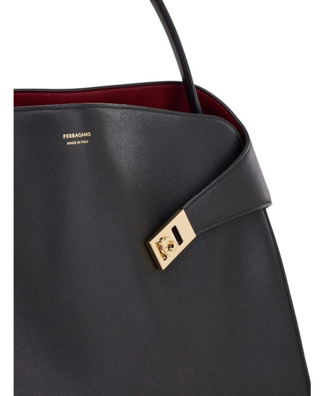 FERRAGAMO Черная кожаная сумка с короткими ручками, фото 5