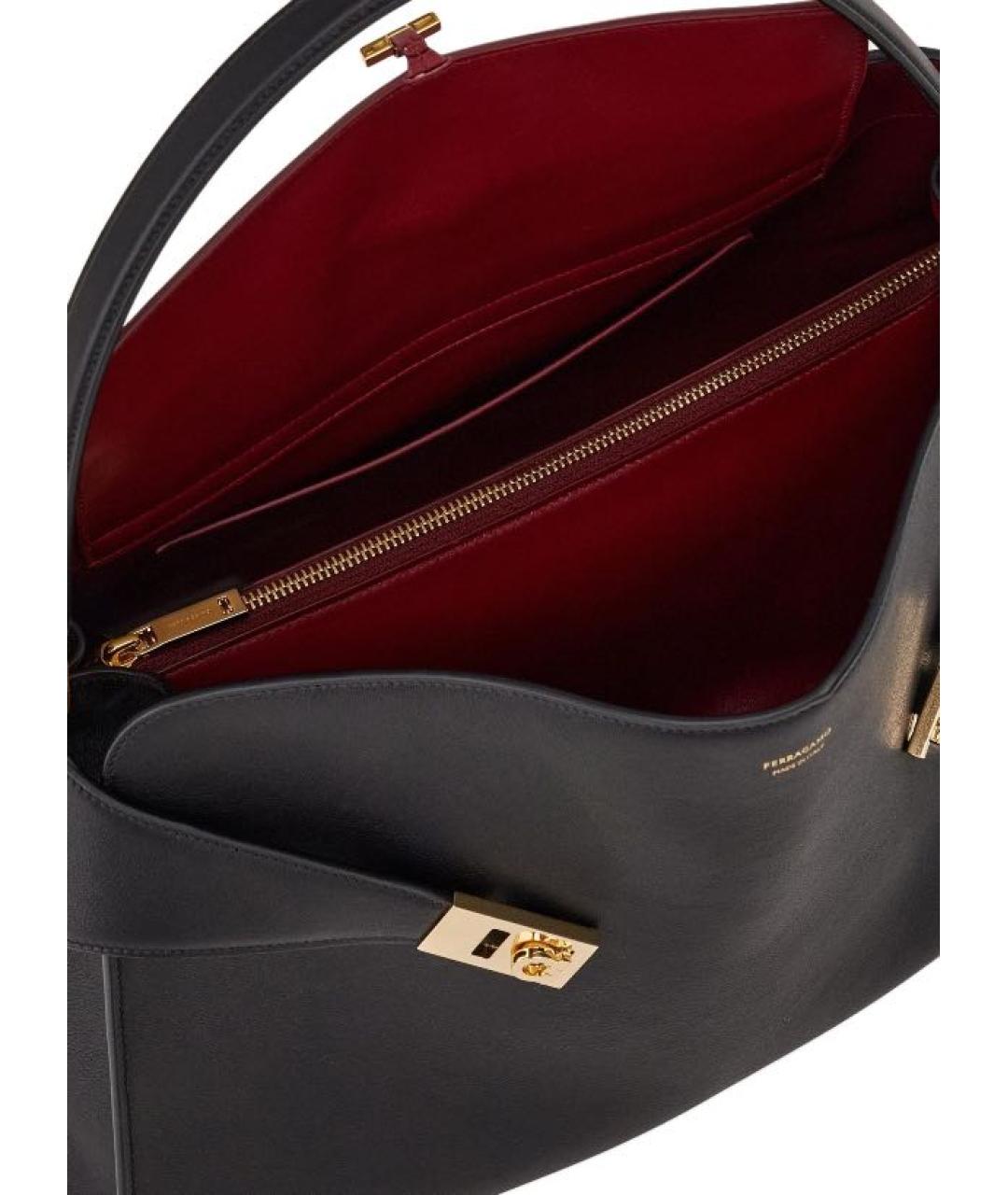 FERRAGAMO Черная кожаная сумка с короткими ручками, фото 4