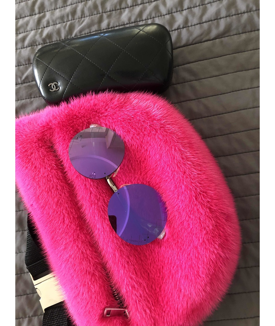CHANEL PRE-OWNED Фиолетовые пластиковые солнцезащитные очки, фото 8