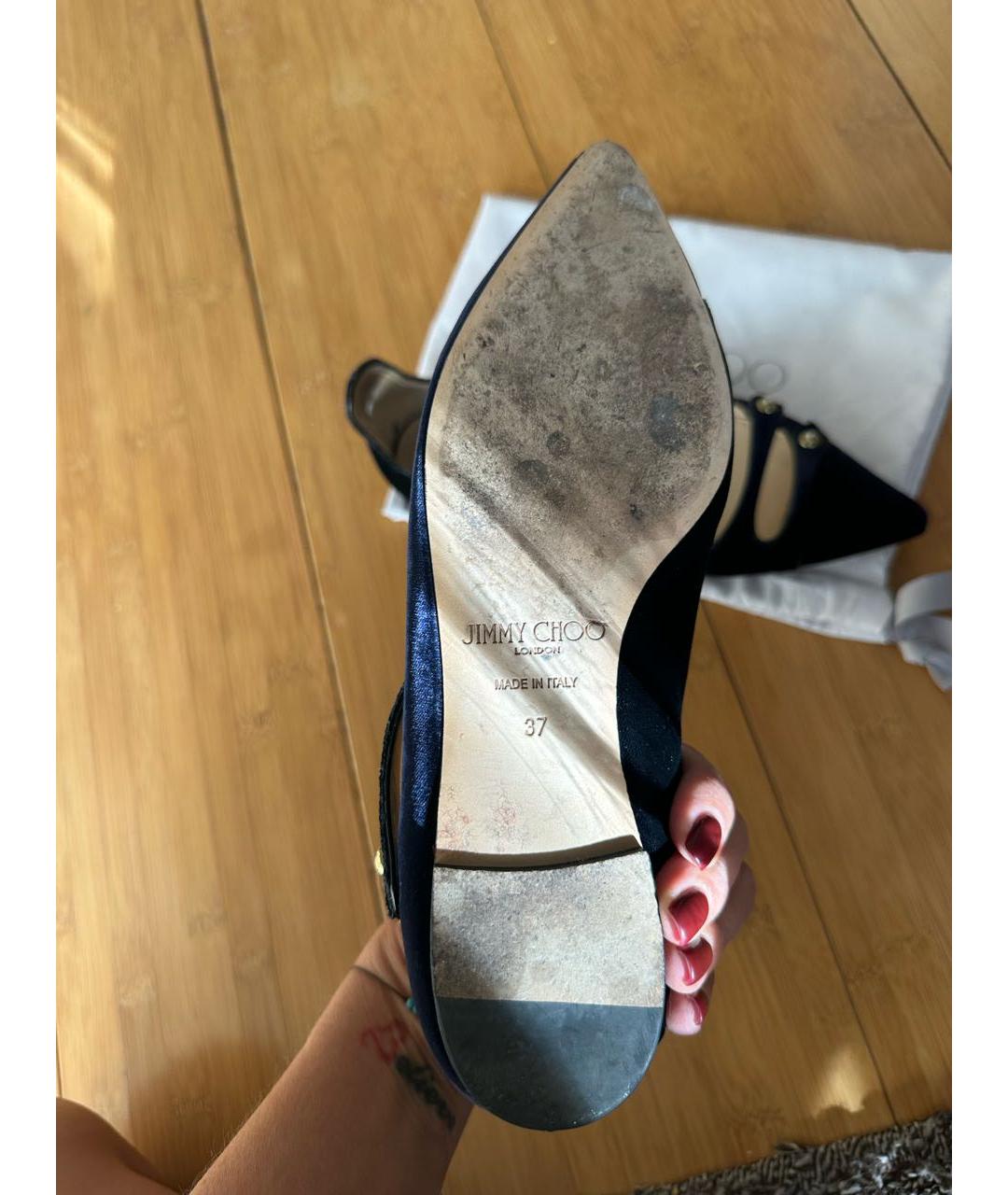 JIMMY CHOO Темно-синие бархатные балетки, фото 7