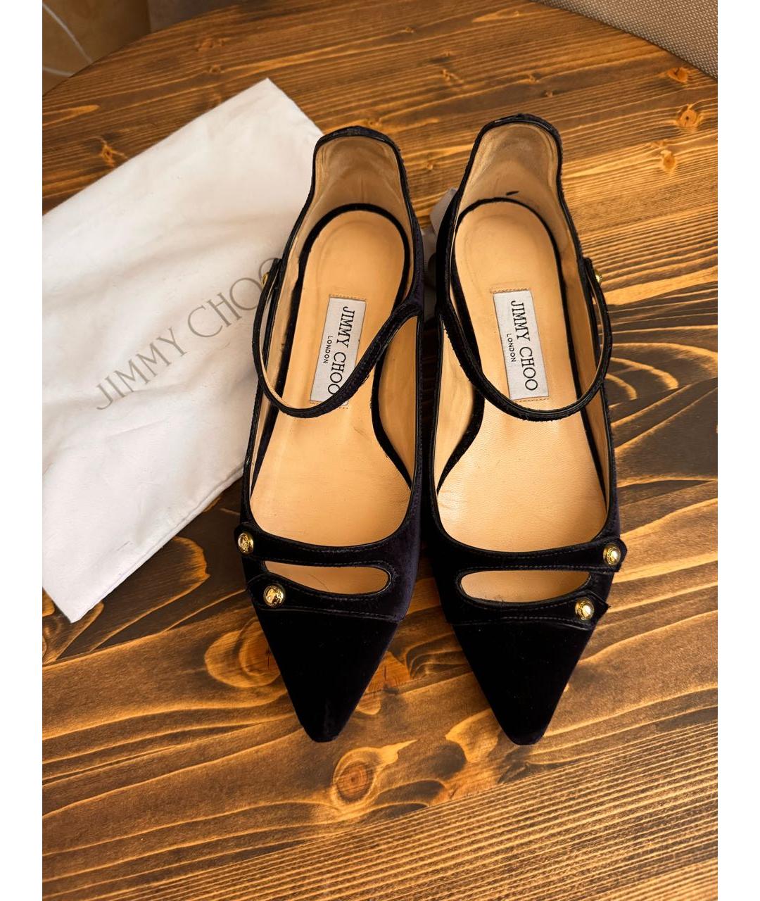 JIMMY CHOO Темно-синие бархатные балетки, фото 3