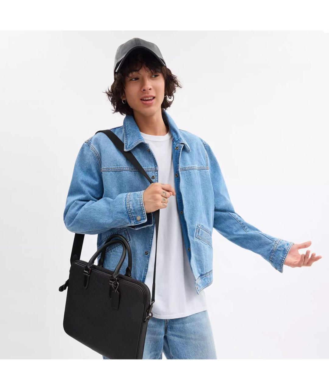 COACH Черный кожаный портфель, фото 6