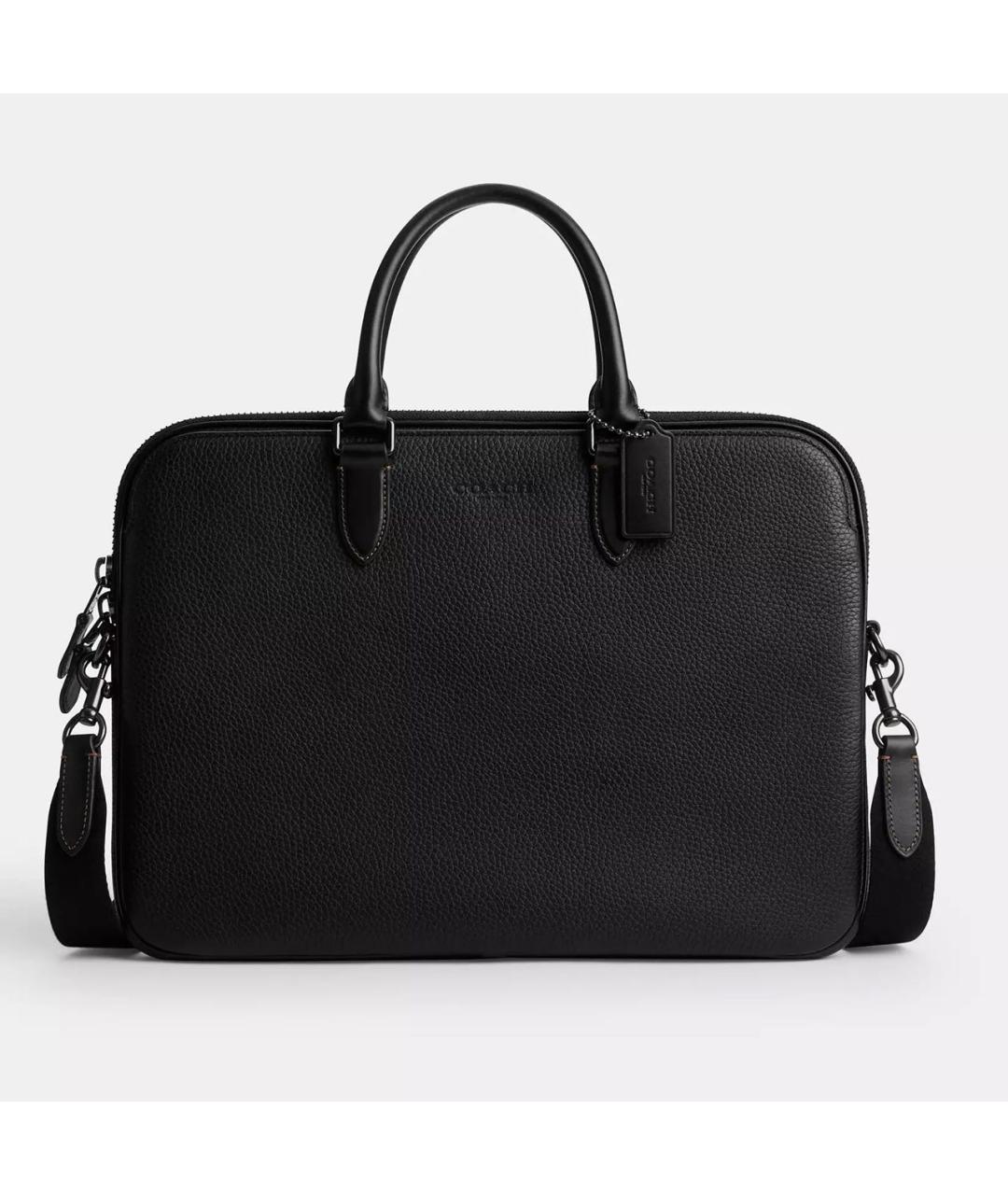 COACH Черный кожаный портфель, фото 8