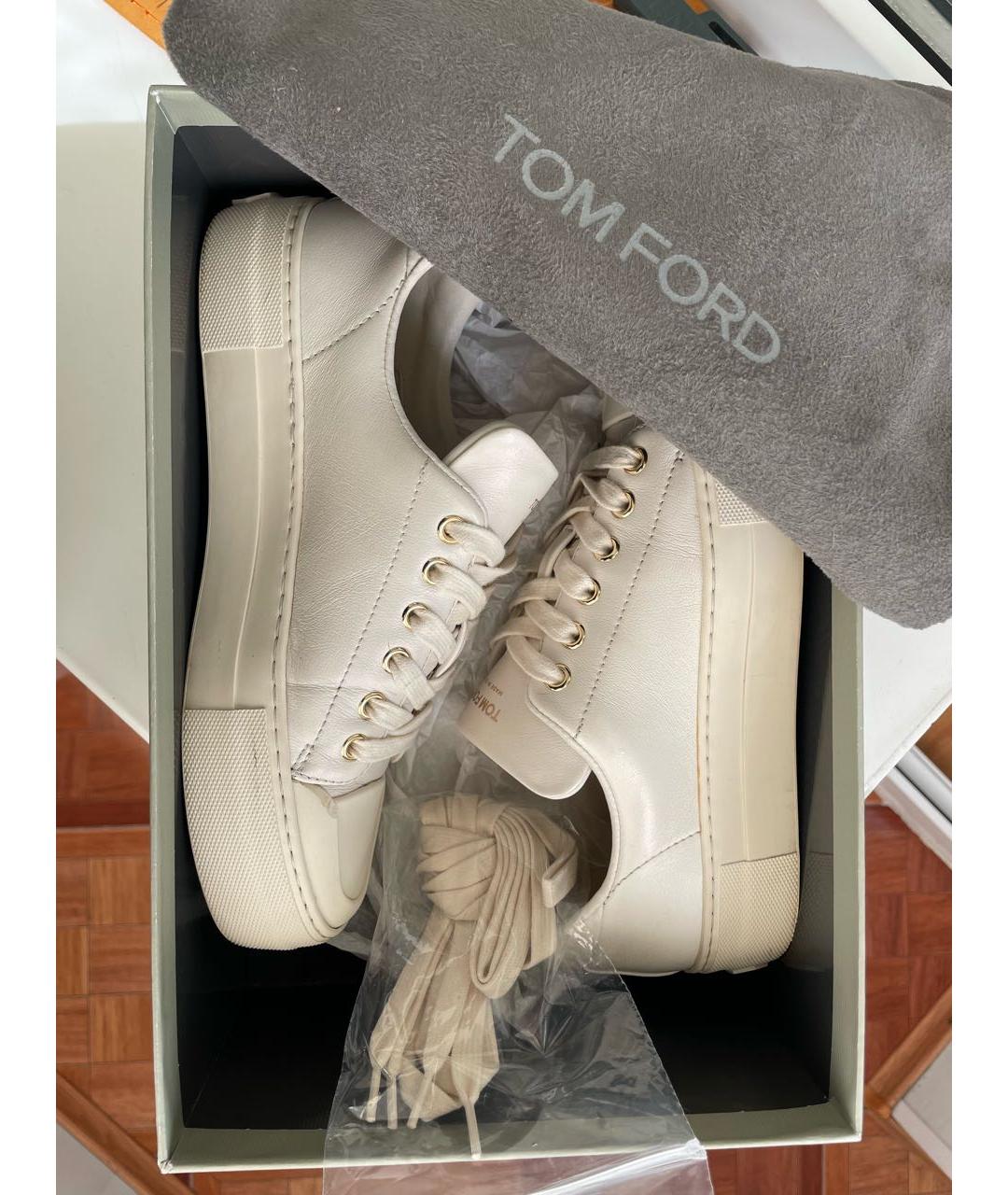 TOM FORD Бежевые кожаные кеды, фото 4