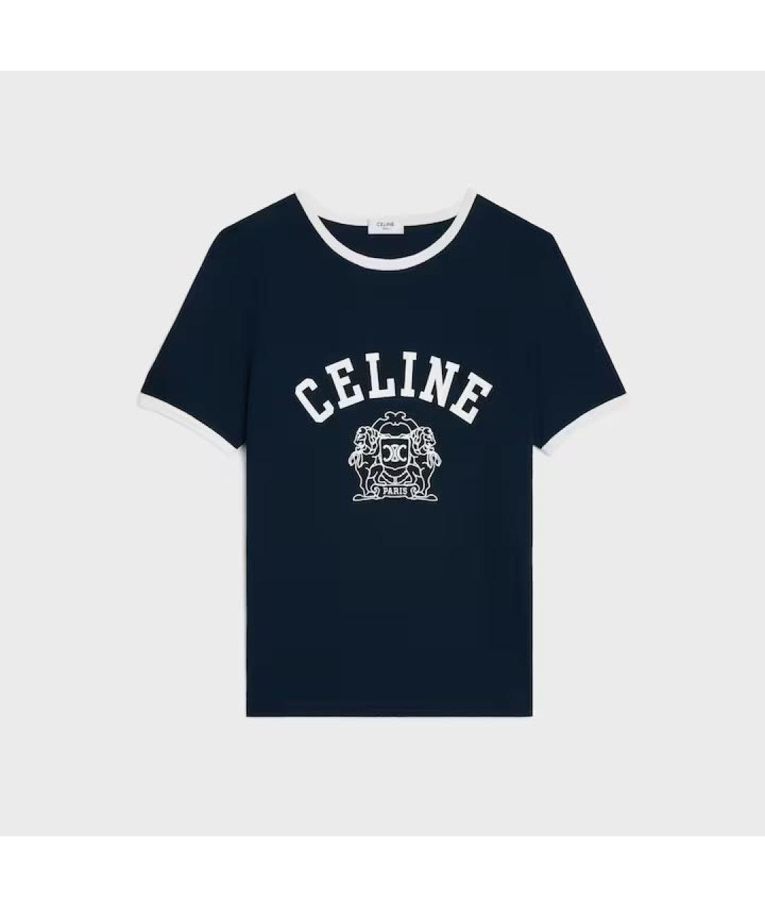 CELINE Темно-синяя хлопковая футболка, фото 5