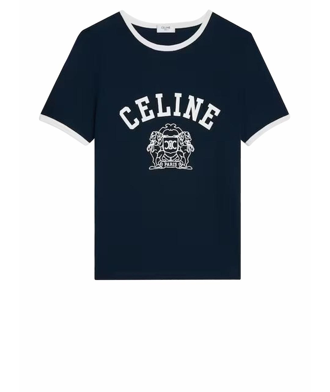 CELINE Темно-синяя хлопковая футболка, фото 1