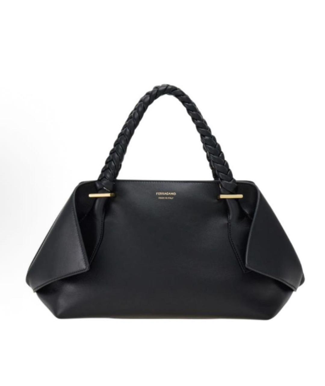 FERRAGAMO Черная кожаная сумка тоут, фото 1