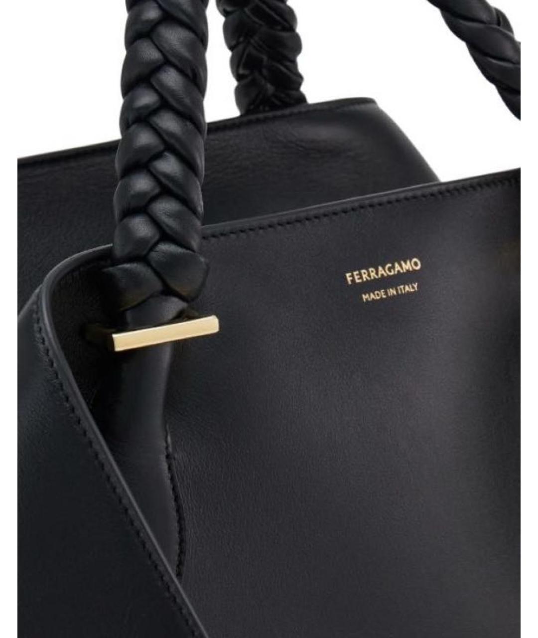 FERRAGAMO Черная кожаная сумка тоут, фото 6