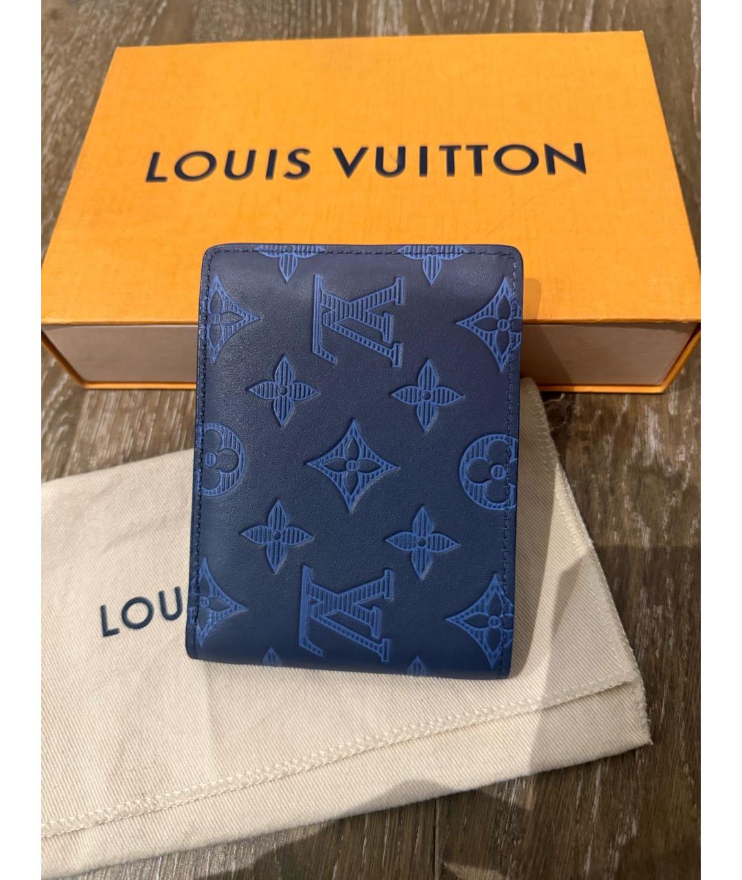 LOUIS VUITTON Темно-синий кожаный кошелек, фото 2