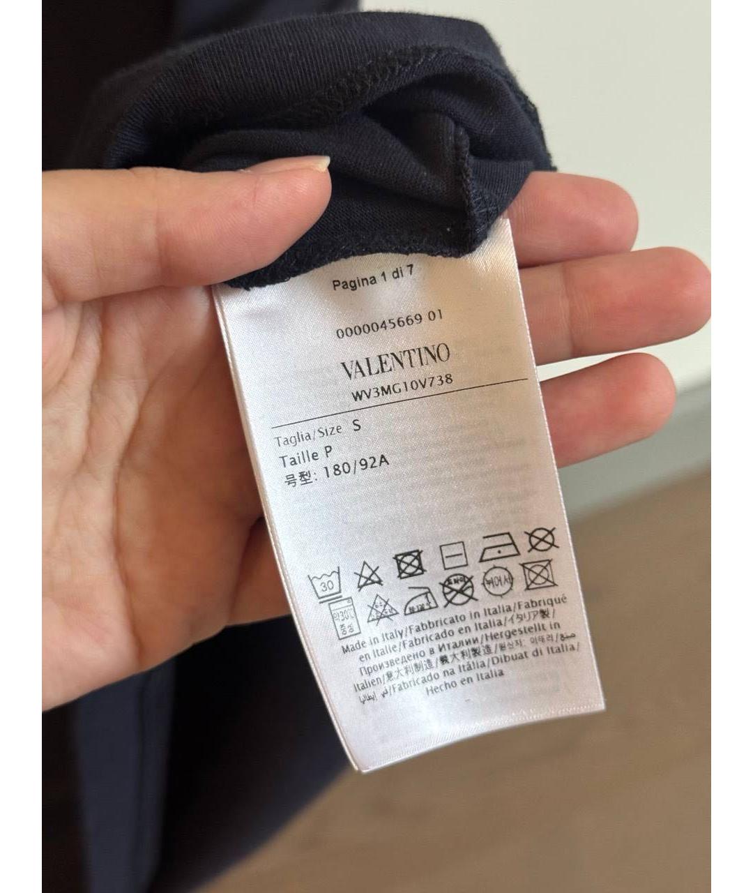 VALENTINO Темно-синяя хлопковая футболка, фото 3