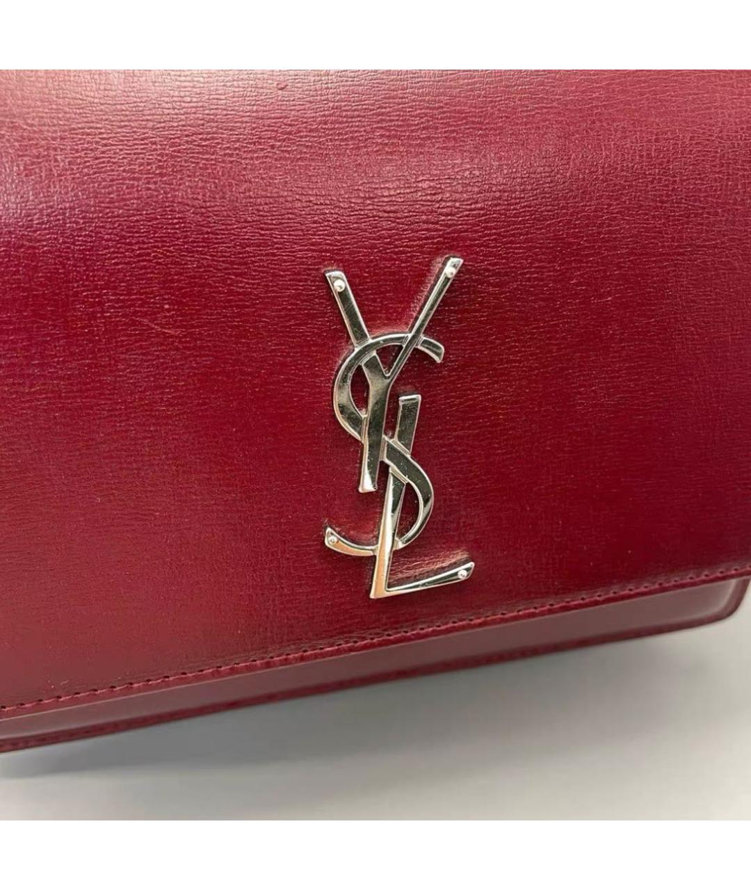 SAINT LAURENT Бордовая кожаная сумка через плечо, фото 4