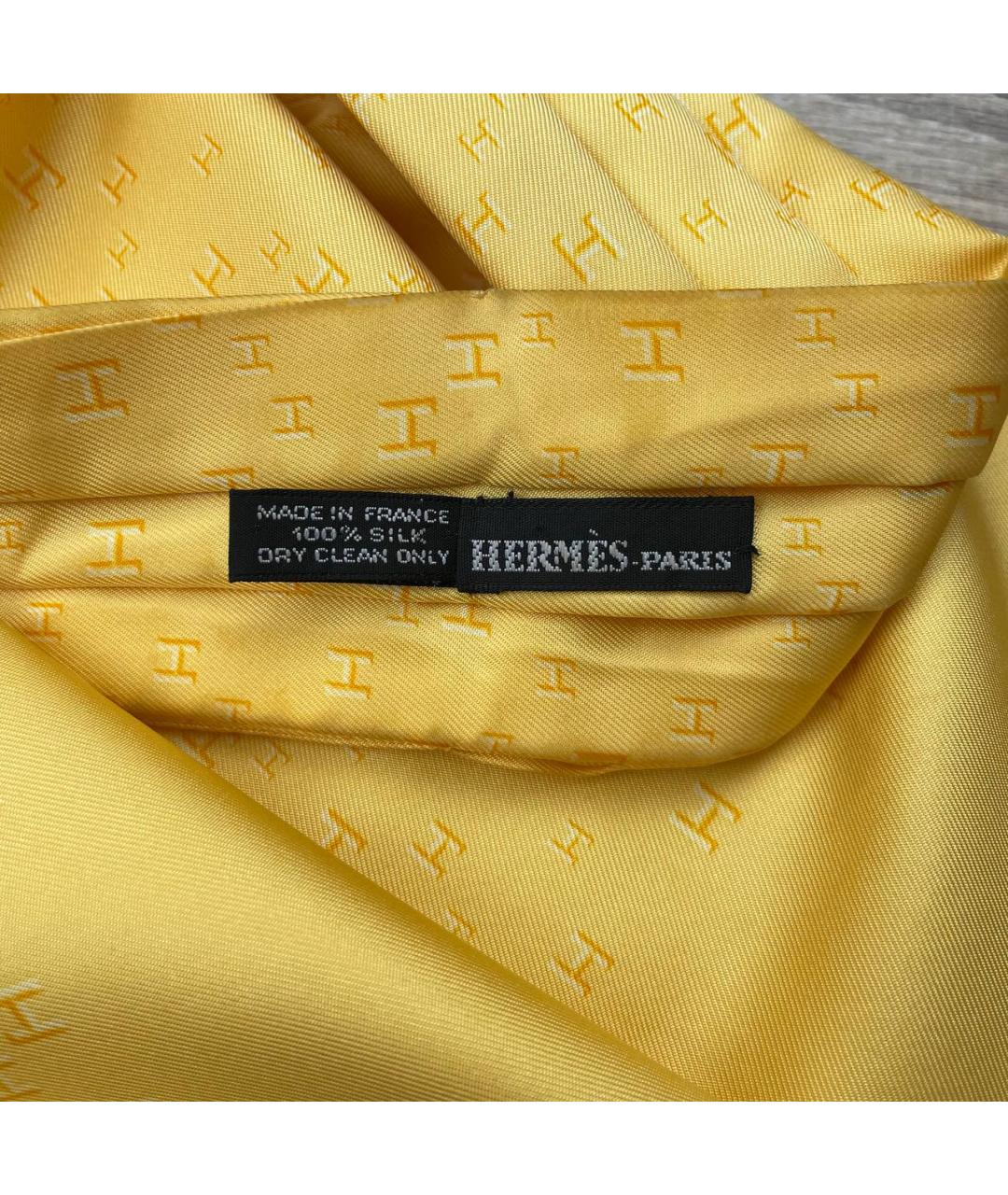 HERMES Желтый шелковый галстук, фото 6