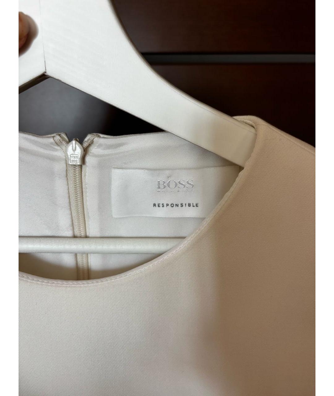 HUGO BOSS Белое хлопко-эластановое повседневное платье, фото 3