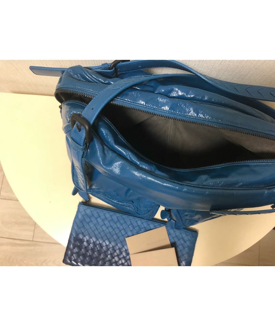 BOTTEGA VENETA Бирюзовая кожаная сумка тоут, фото 4