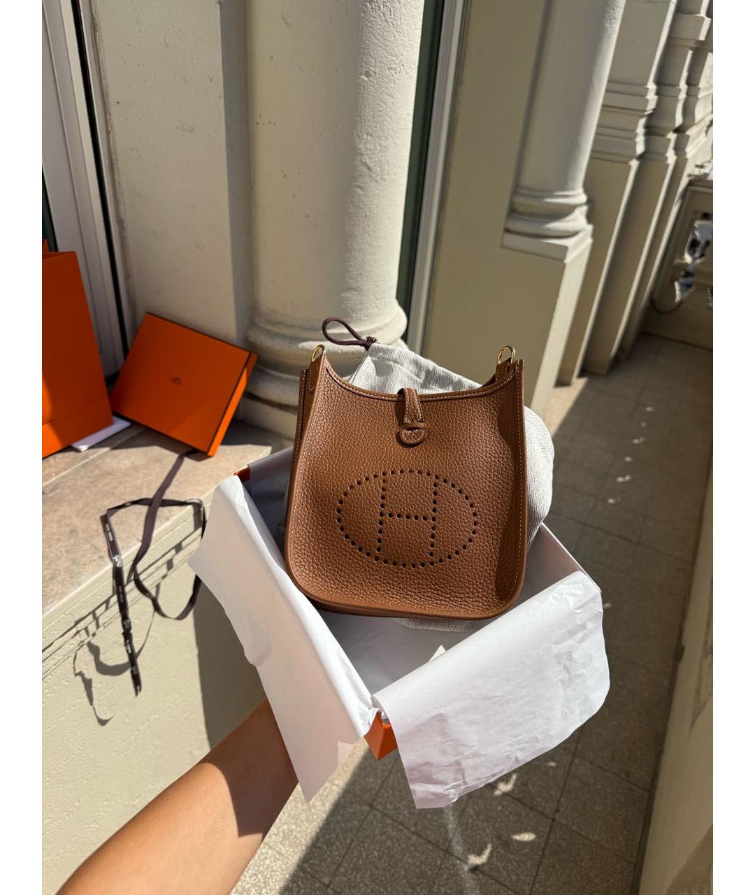HERMES Коричневая кожаная сумка тоут, фото 4