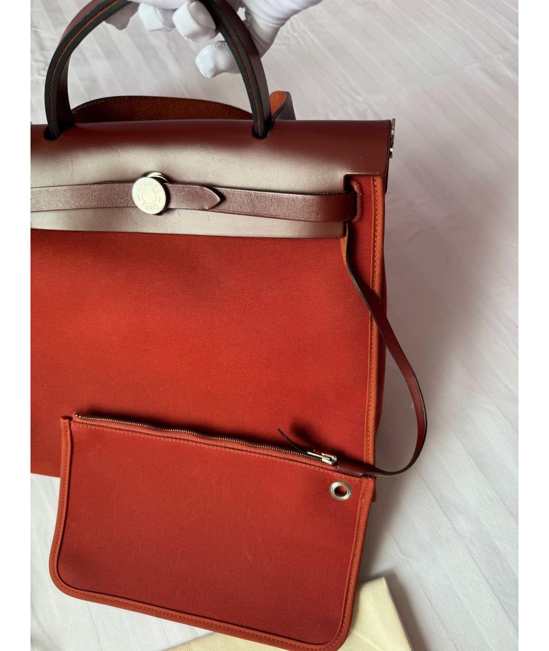 HERMES Бордовая тканевая сумка тоут, фото 3