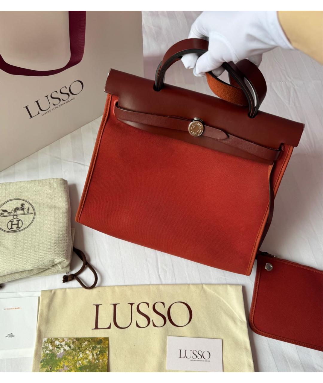 HERMES Бордовая тканевая сумка тоут, фото 2