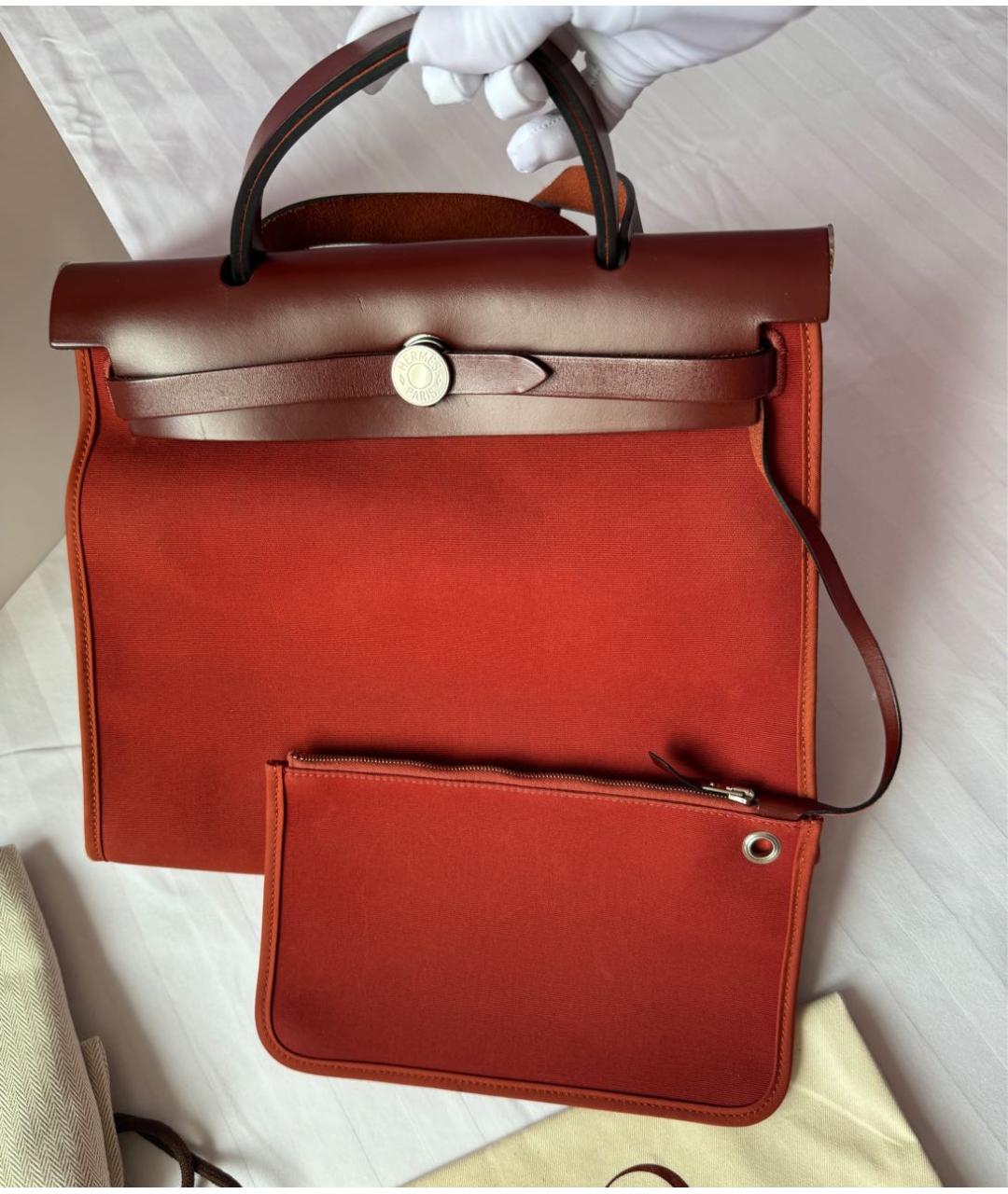 HERMES Бордовая тканевая сумка тоут, фото 4