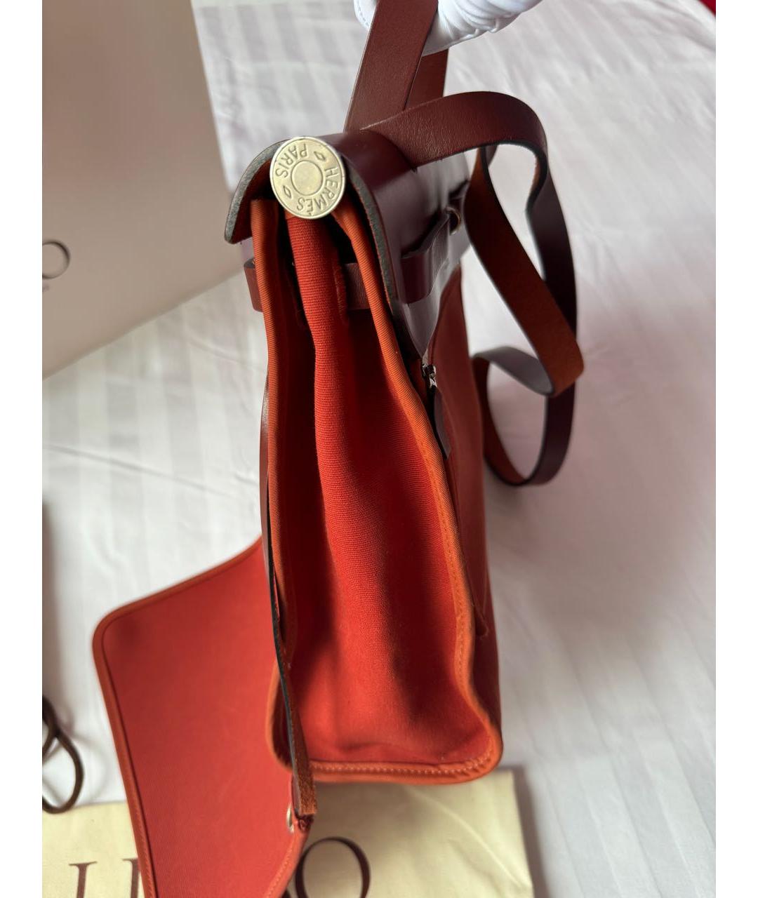 HERMES Бордовая тканевая сумка тоут, фото 7