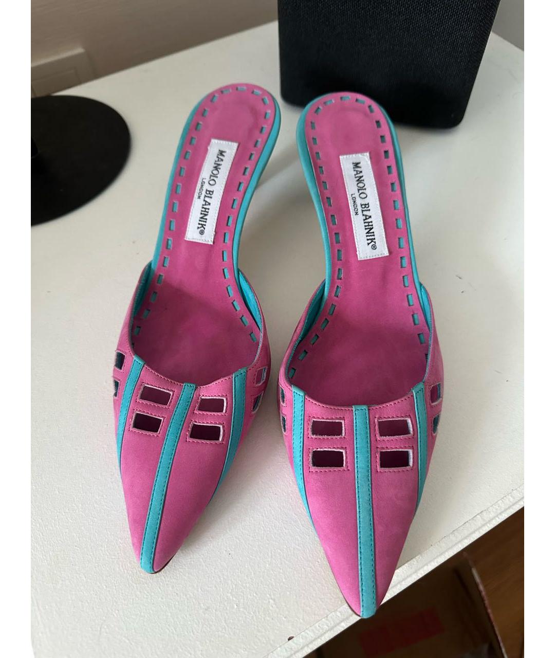 MANOLO BLAHNIK Розовые замшевые мюли, фото 2