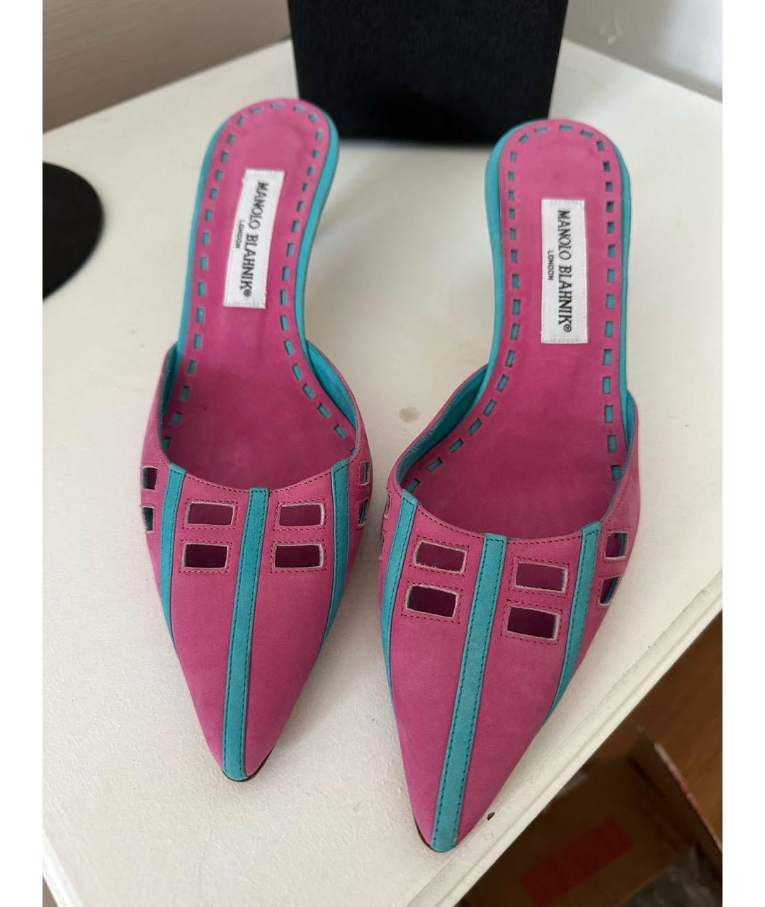 MANOLO BLAHNIK Розовые замшевые мюли, фото 3