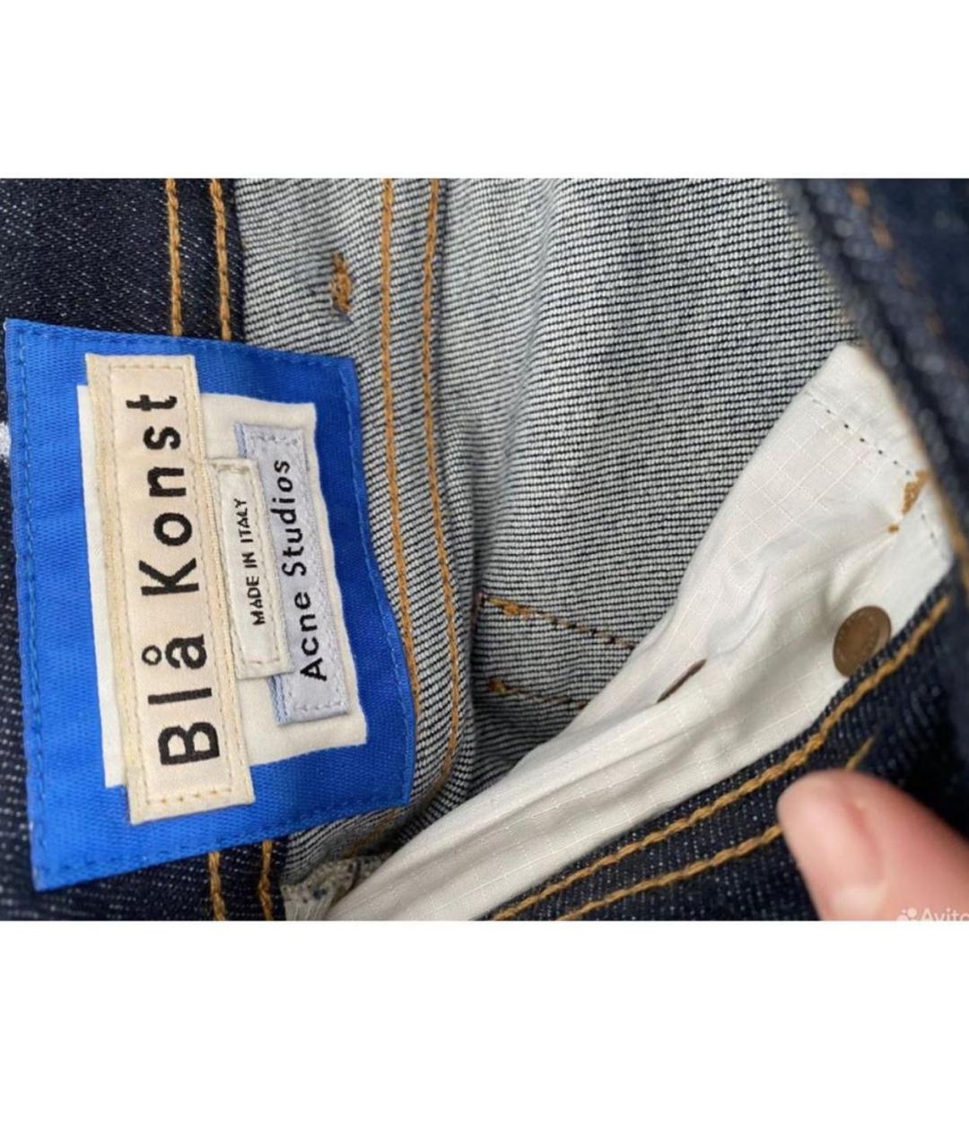 ACNE STUDIOS Темно-синие хлопко-эластановые джинсы слим, фото 3