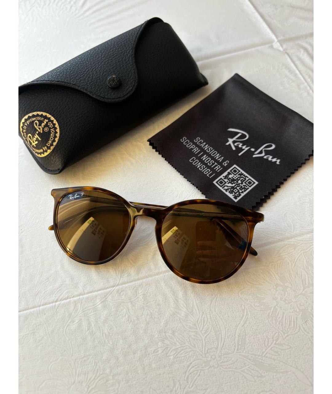 RAY BAN Коричневые пластиковые солнцезащитные очки, фото 5