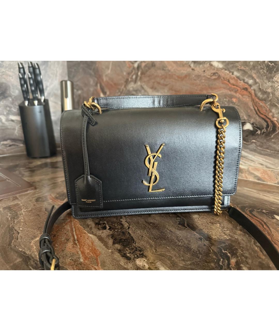 SAINT LAURENT Черная кожаная сумка через плечо, фото 4