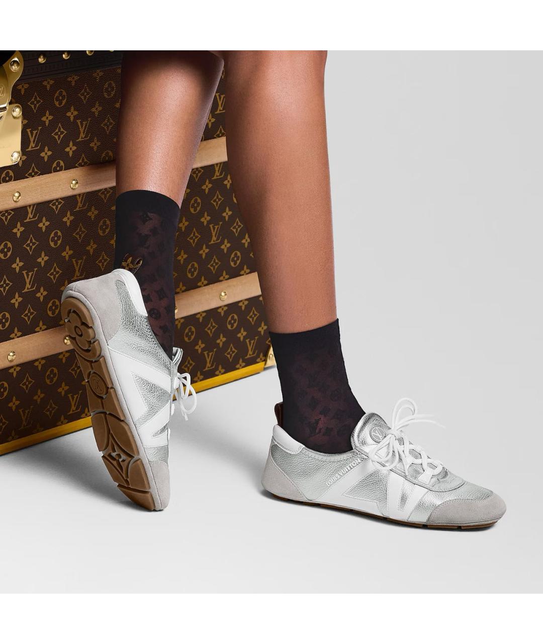 LOUIS VUITTON Серебряные кожаные кроссовки, фото 6