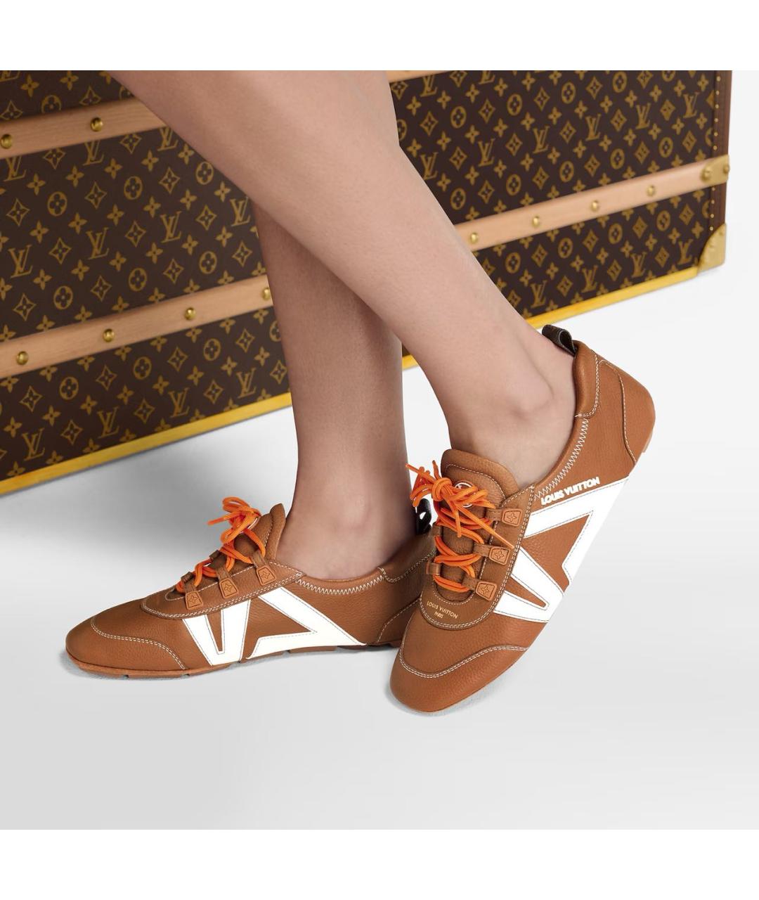 LOUIS VUITTON Коричневые кожаные кроссовки, фото 5