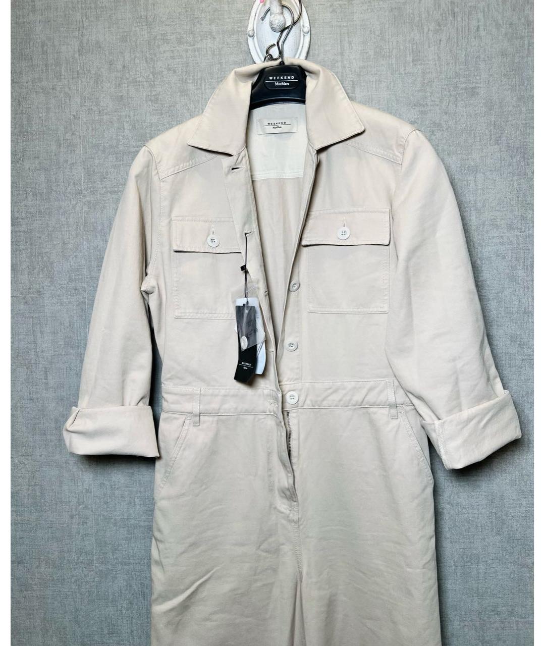 WEEKEND MAX MARA Бежевый хлопковый комбинезон, фото 4