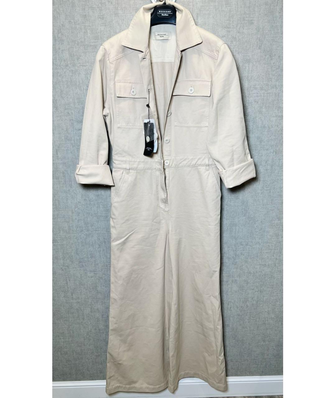 WEEKEND MAX MARA Бежевый хлопковый комбинезон, фото 5
