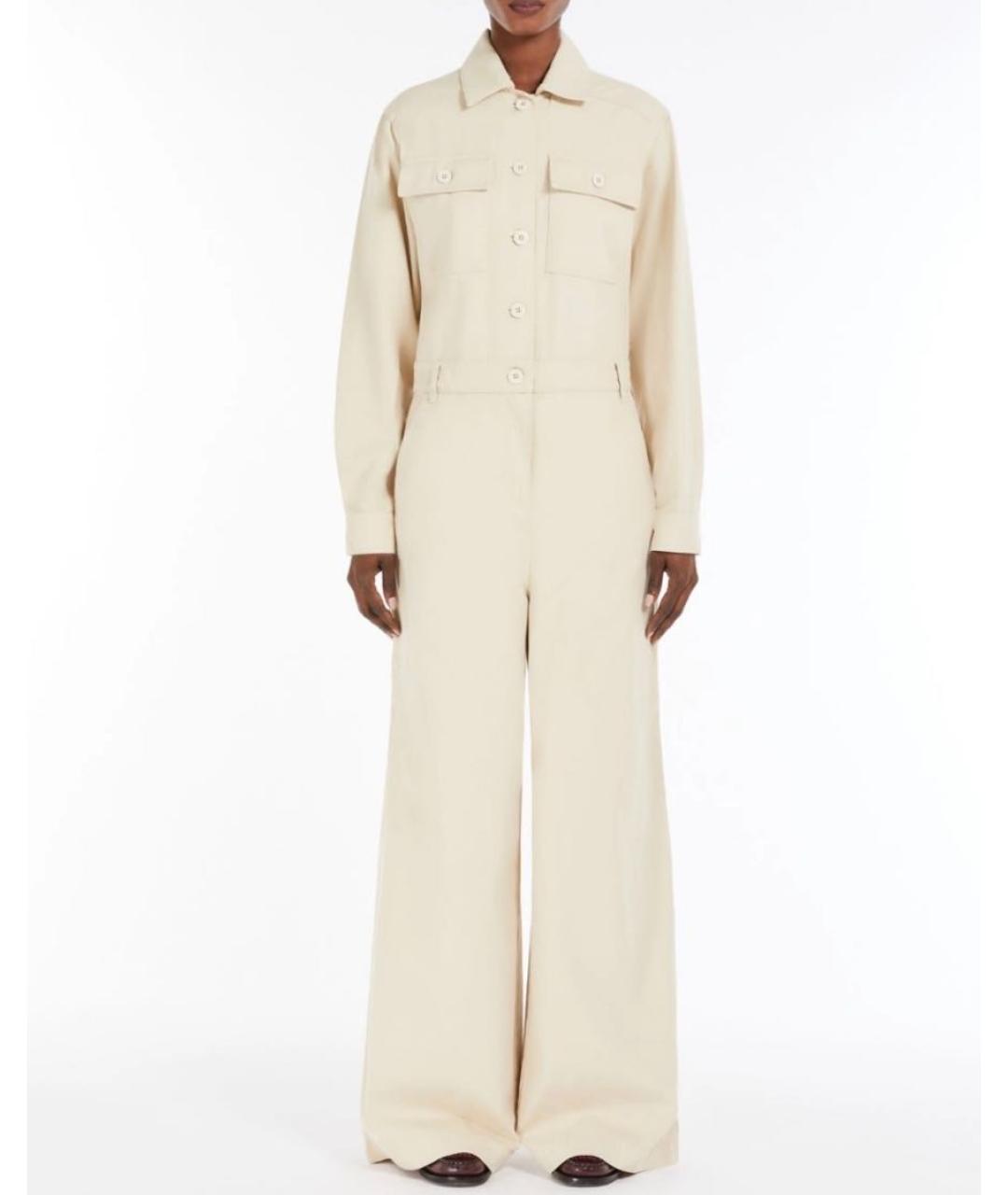 WEEKEND MAX MARA Бежевый хлопковый комбинезон, фото 2