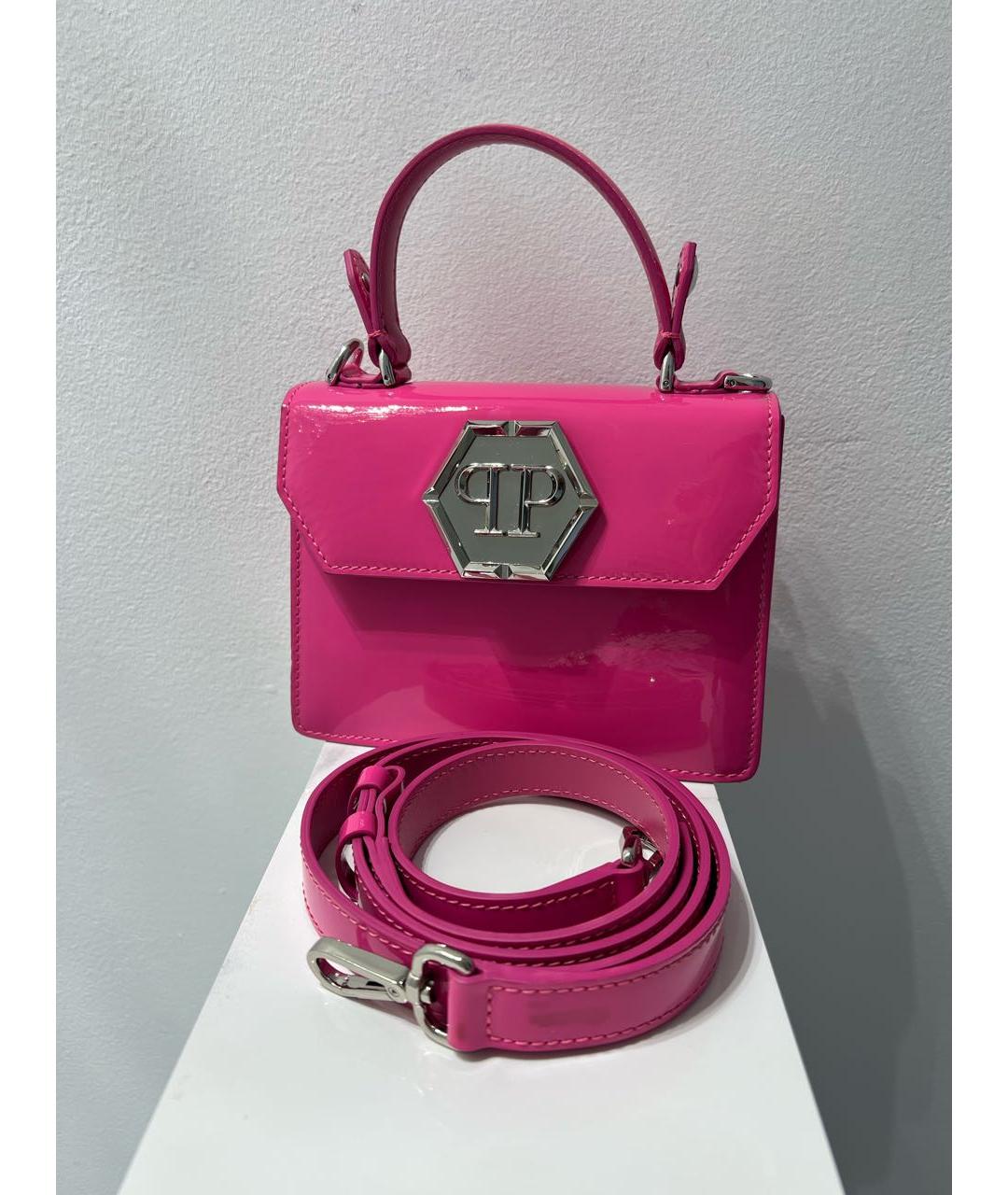 PHILIPP PLEIN Розовая сумка через плечо из лакированной кожи, фото 2