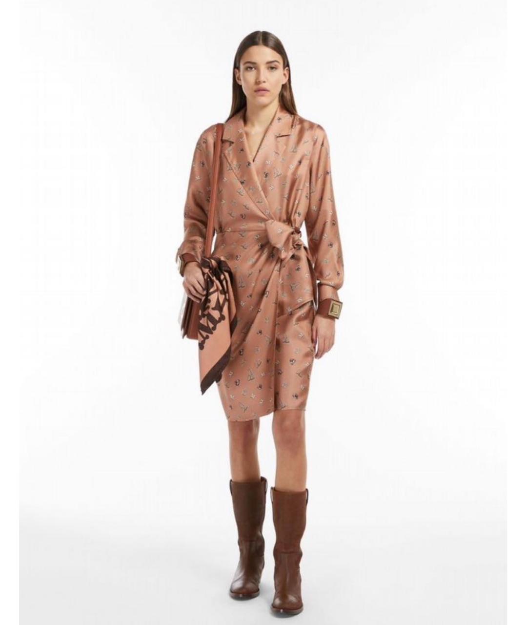 MAX MARA Бежевое шелковое повседневное платье, фото 8