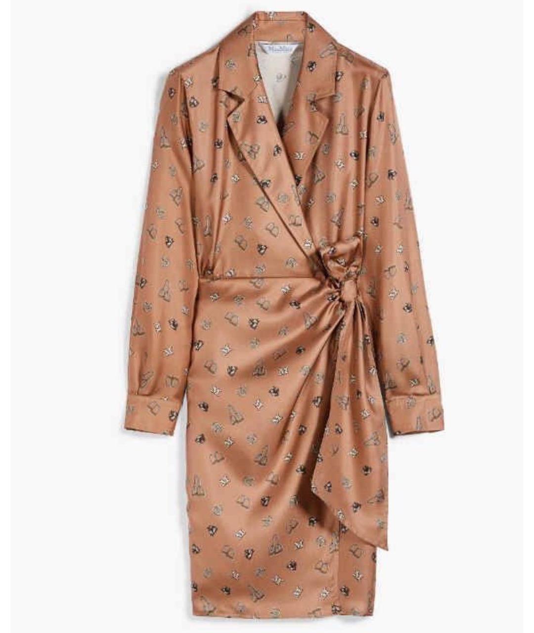 MAX MARA Бежевое шелковое повседневное платье, фото 9