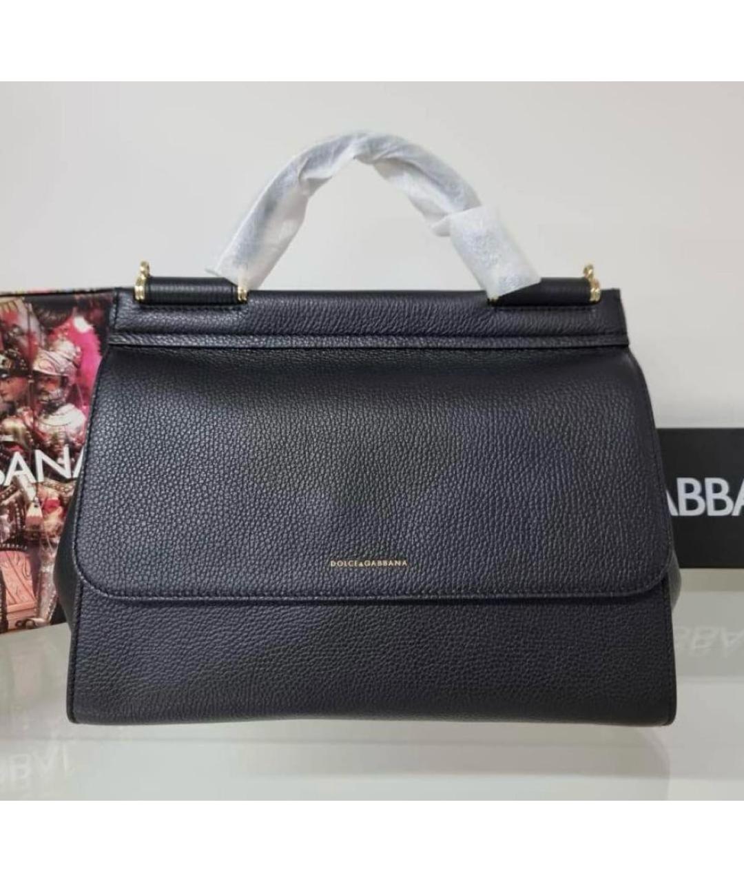 DOLCE&GABBANA Черная кожаная сумка с короткими ручками, фото 7