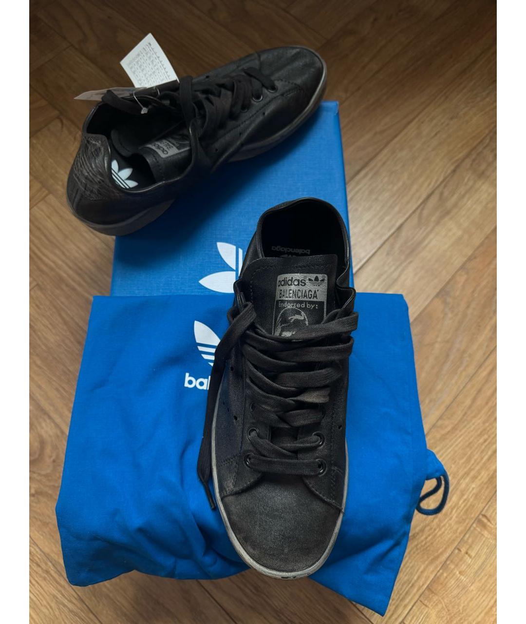 BALENCIAGA Черные кожаные кеды, фото 2