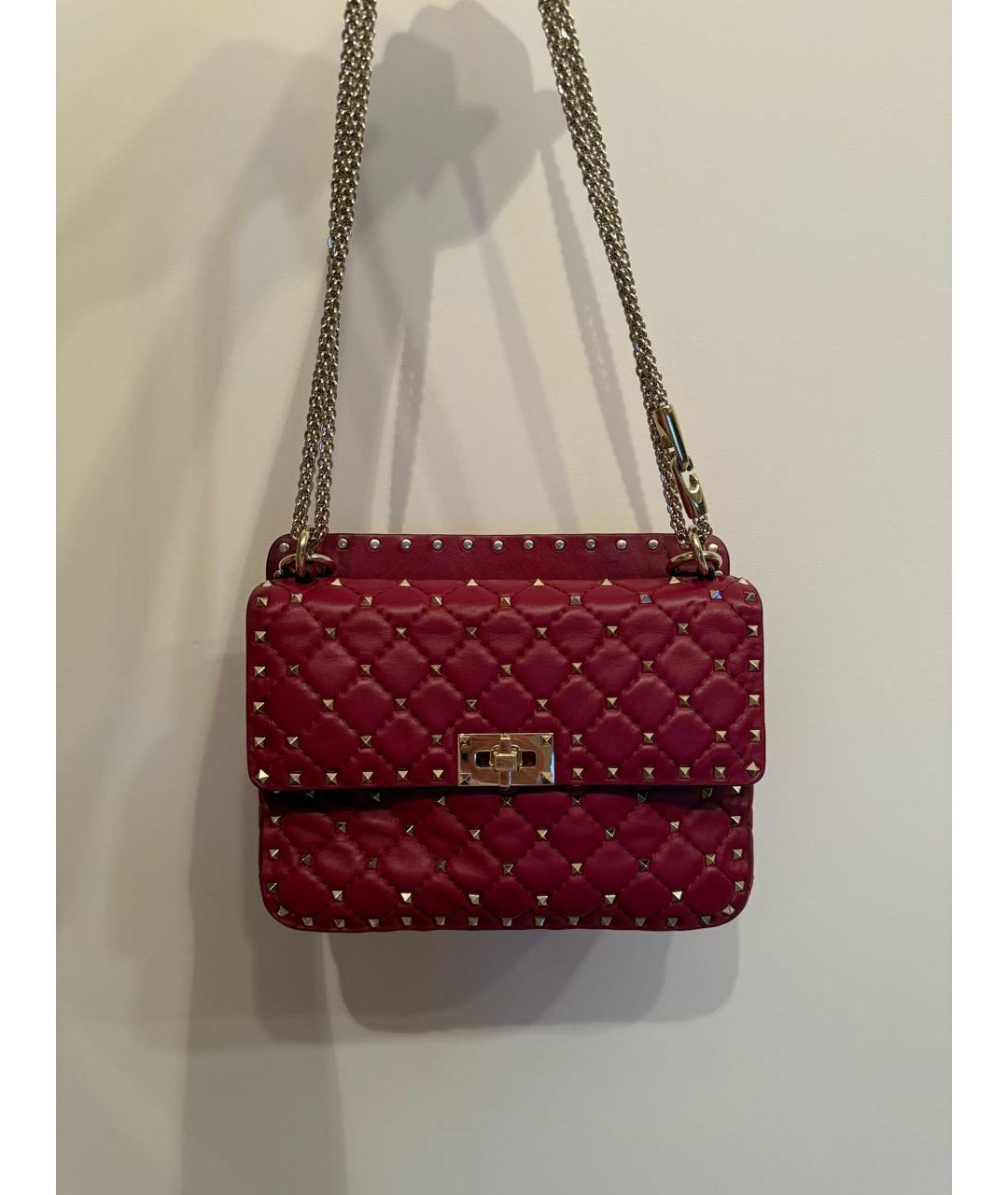 VALENTINO Бордовая кожаная сумка через плечо, фото 5