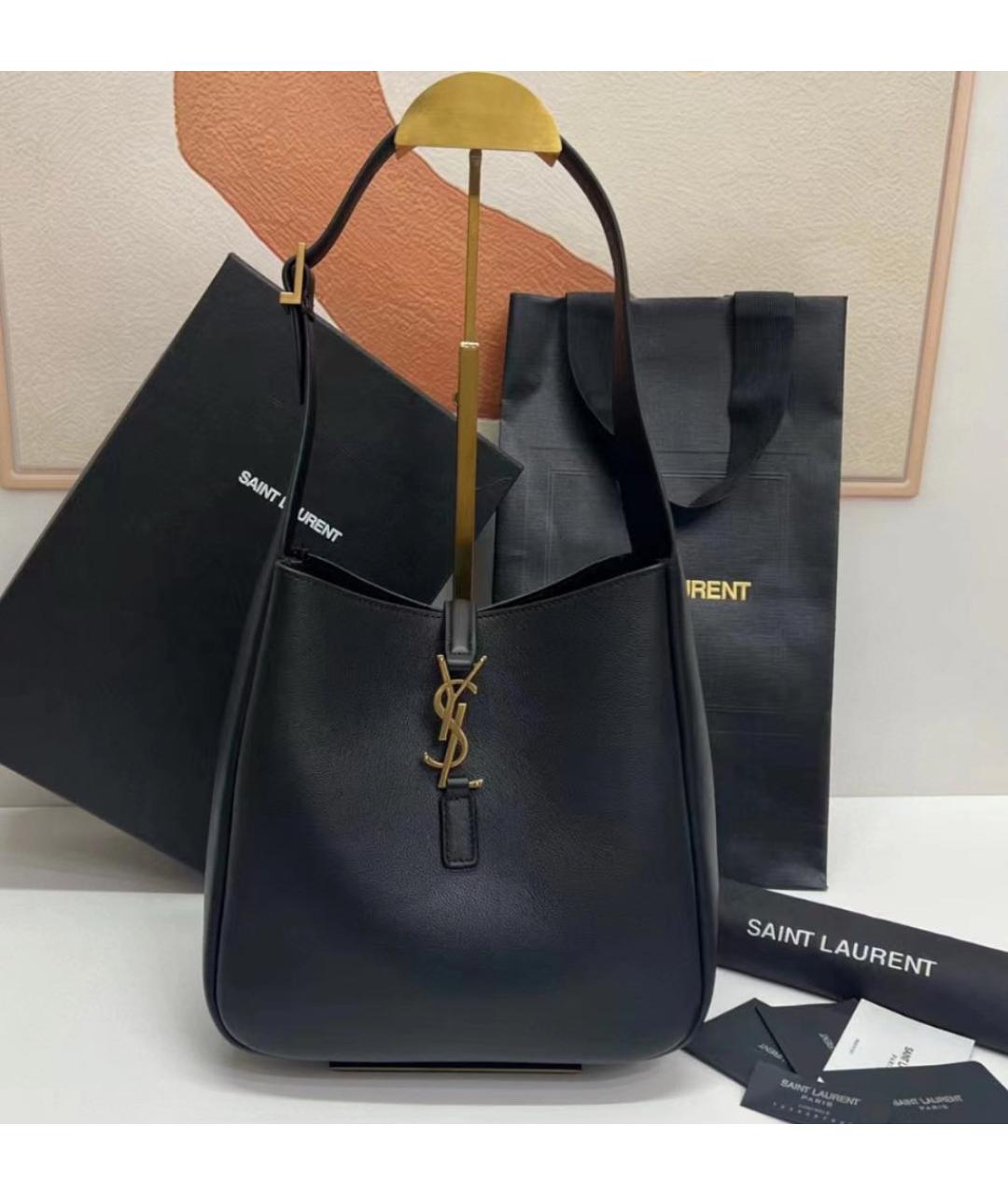 SAINT LAURENT Черная кожаная сумка с короткими ручками, фото 2