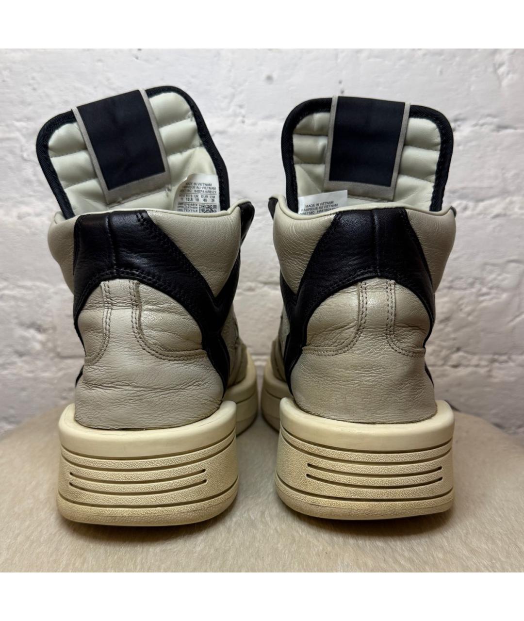 RICK OWENS Бежевые кожаные высокие кроссовки / кеды, фото 4