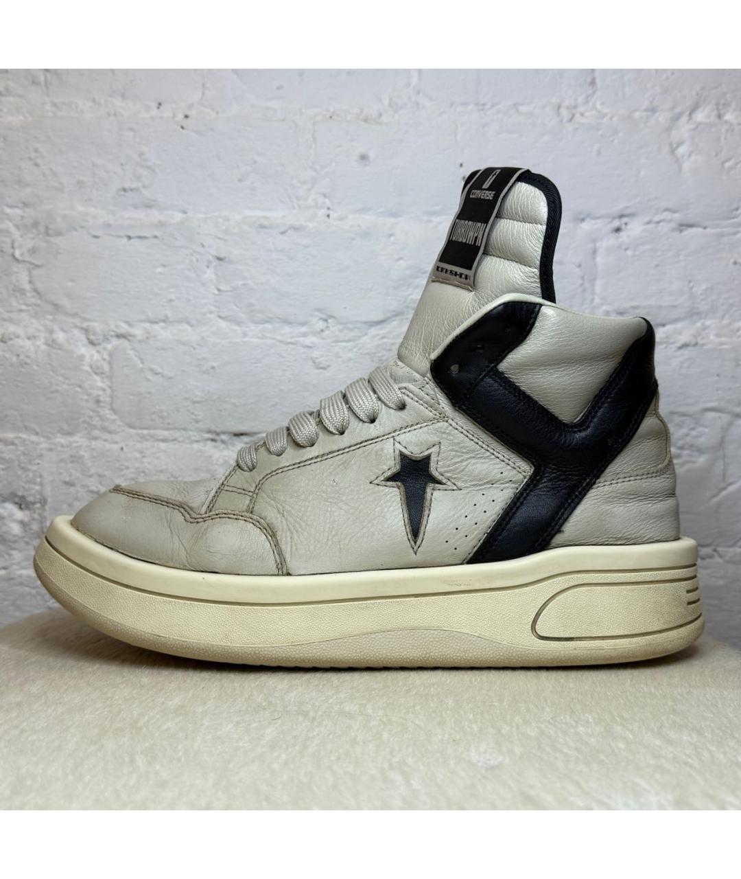 RICK OWENS Бежевые кожаные высокие кроссовки / кеды, фото 8