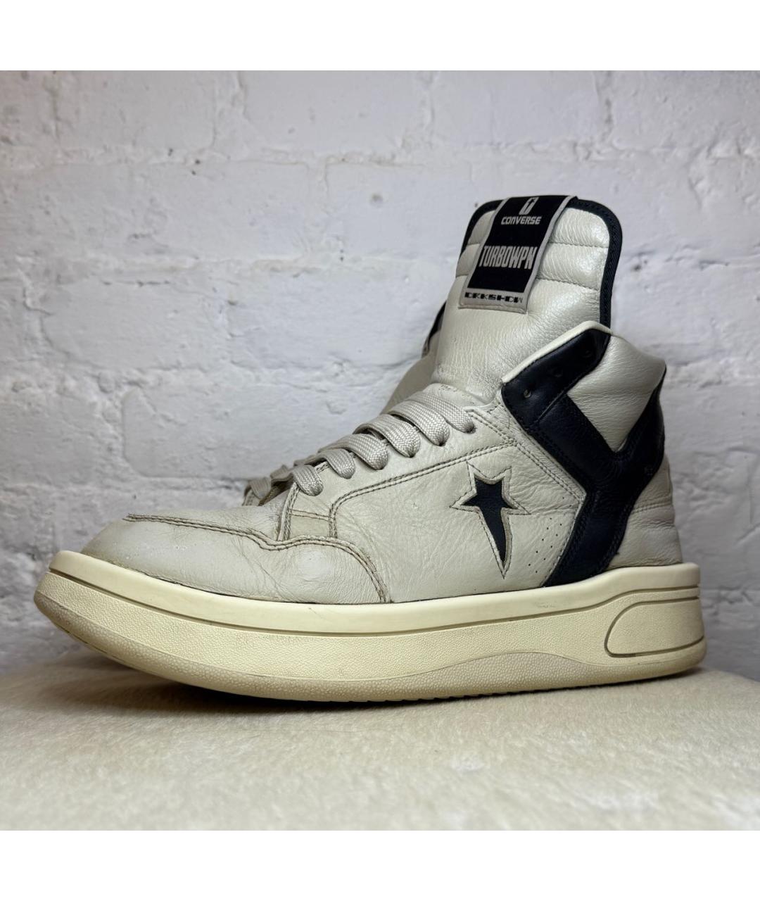 RICK OWENS Бежевые кожаные высокие кроссовки / кеды, фото 2