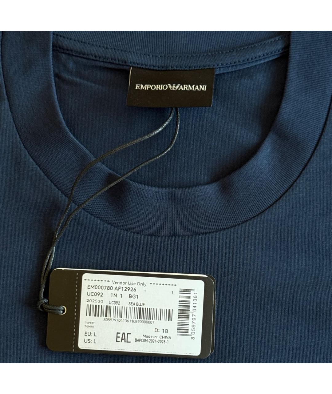 EMPORIO ARMANI Темно-синяя хлопковая футболка, фото 7