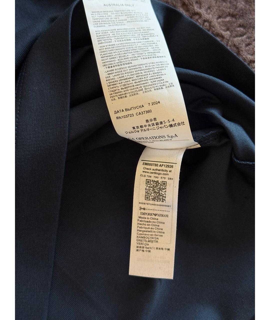EMPORIO ARMANI Темно-синяя хлопковая футболка, фото 5