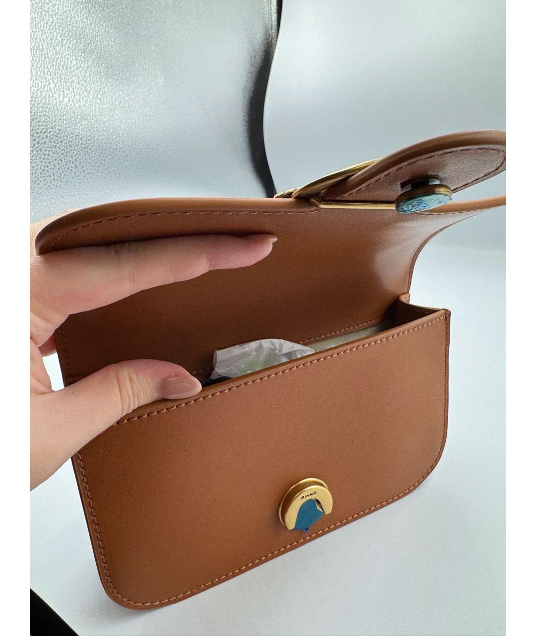 PINKO Коричневая кожаная сумка через плечо, фото 4